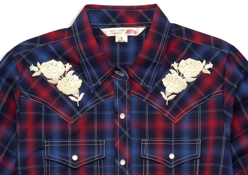 Ely Cattleman Womens Plaid Western Snap Shirt with Rose Embroidery - Ely Cattleman - Flyclothing LLC