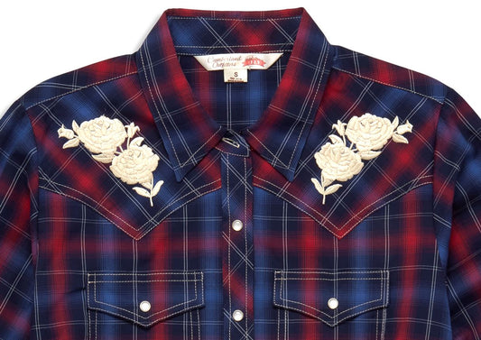 Ely Cattleman Womens Plaid Western Snap Shirt with Rose Embroidery