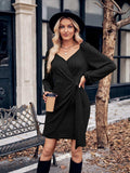Asymmetrical Surplice Puff Sleeve Mini Dress - Trendsi - Flyclothing LLC