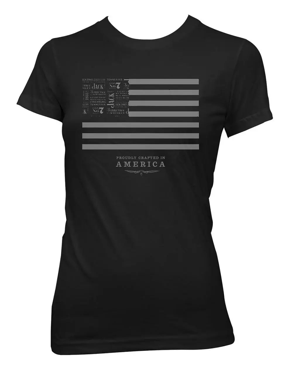 Jack Daniel's Ladies Black S/S Crewneck Tee W/Jack Flag Front Shirt - Jack Daniels Clothing - Flyclothing LLC