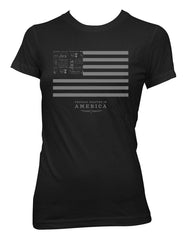 Jack Daniel's Ladies Black S/S Crewneck Tee W/Jack Flag Front Shirt - Flyclothing LLC