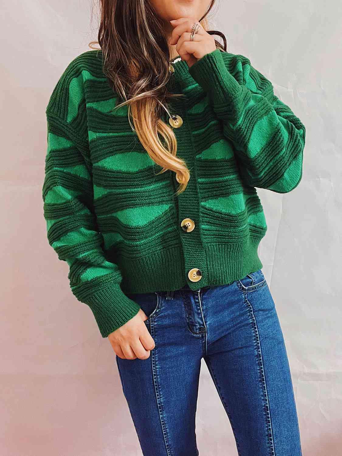 Color Block Button Front Cardigan - Trendsi