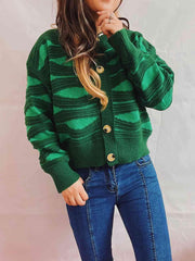 Color Block Button Front Cardigan - Trendsi