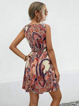 Smocked Printed V-Neck Mini Dress - Trendsi - Flyclothing LLC