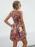 Smocked Printed V-Neck Mini Dress - Trendsi - Flyclothing LLC