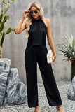 Grecian Neck Sleeveless Pocketed Top and Pants Set - Trendsi - Flyclothing LLC