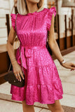 Leopard Tie Belt Tiered Dress - Trendsi
