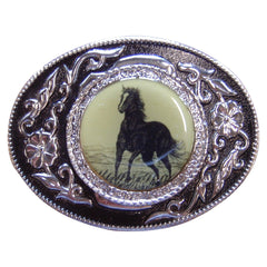 Mustang Silver & Black Western Belt Buckle - Flyclothing LLC