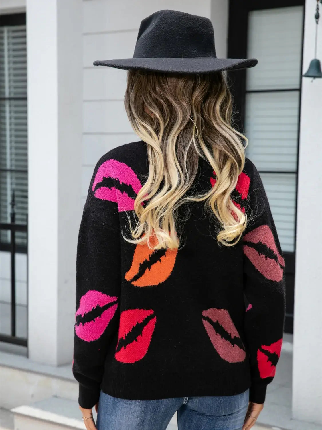 Lip V-Neck Drop Shoulder Sweater - Trendsi - Flyclothing LLC