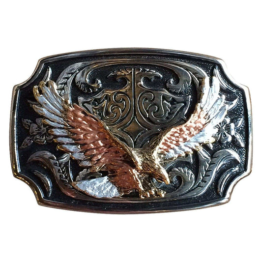 Silver & Black Tri-Tone Eagle Western Belt Buckle - Rockmount Clothing - Flyclothing LLC
