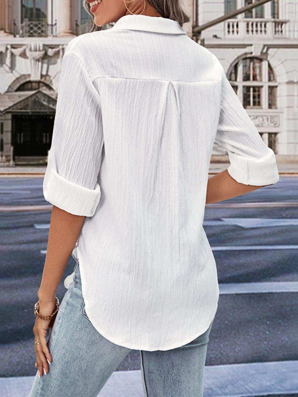 Collared Neck Half Sleeve Twisted Shirt - Trendsi - Flyclothing LLC
