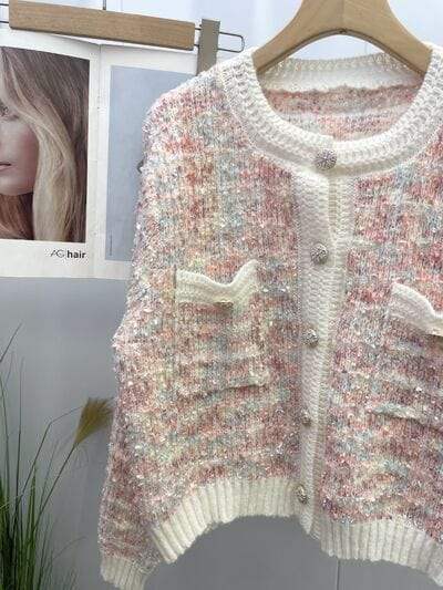 Heathered Button Up Long Sleeve Cardigan - Trendsi - Flyclothing LLC