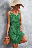 Printed V-Neck Tie Waist Mini Dress - Trendsi - Flyclothing LLC