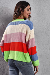 Color Block Button-Down Dropped Shoulder Cardigan - Trendsi