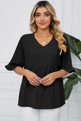 Peplum V-Neck Half Sleeve T-Shirt - Trendsi - Flyclothing LLC