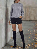 Rib-Knit Mock Neck Sweater - Trendsi