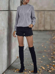 Rib-Knit Mock Neck Sweater - Trendsi