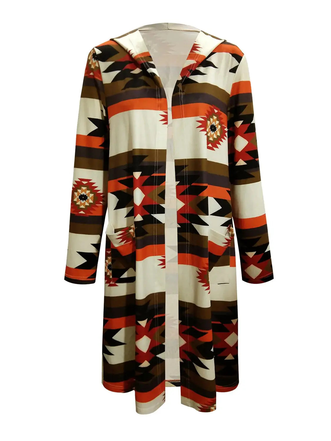 Geometric Hooded Cardigan with Pockets - Trendsi - Flyclothing LLC