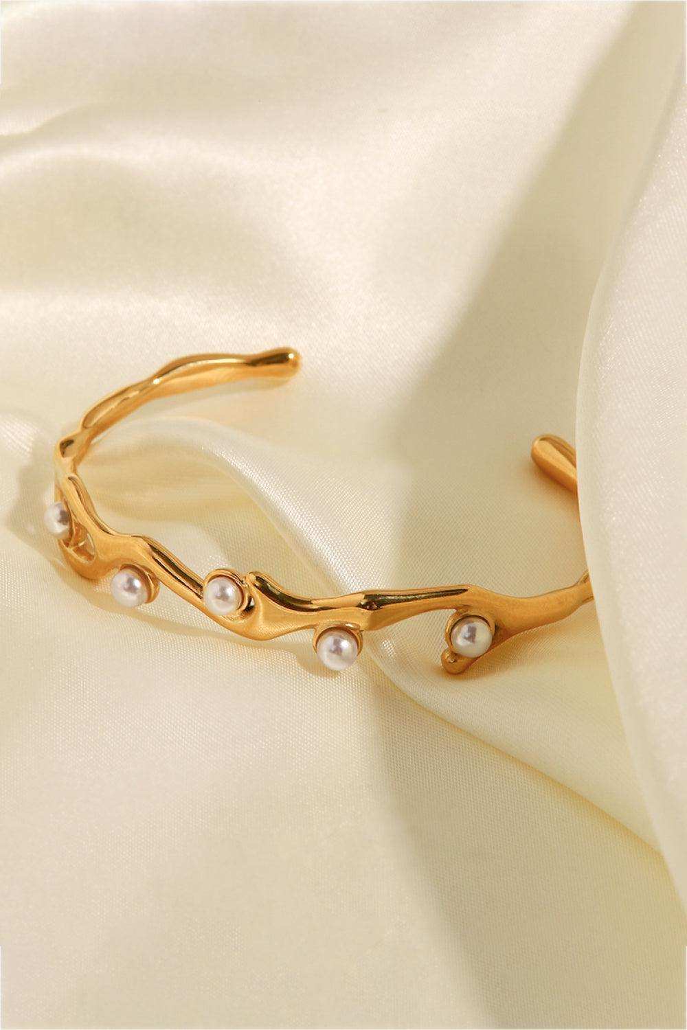 Inlaid Synthetic Pearl Open Bracelet - Trendsi - Flyclothing LLC