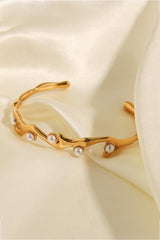 Inlaid Synthetic Pearl Open Bracelet - Trendsi