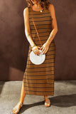 Striped Slit Sleeveless Maxi Dress - Trendsi