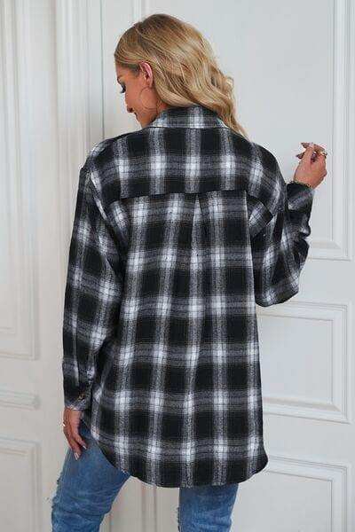 Plaid Button Up Dropped Shoulder Outerwear - Trendsi - Flyclothing LLC