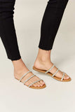 WILD DIVA Rhinestone Three-Strap Flat Sandals - Trendsi - Flyclothing LLC