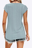 Eyelet Contrast V-Neck Tee - Trendsi - Flyclothing LLC