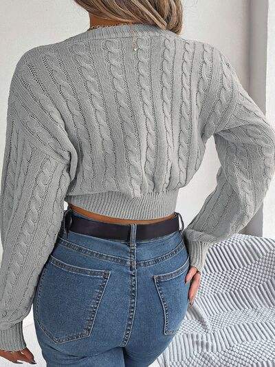 Twisted Cable-Knit V-Neck Sweater - Trendsi - Flyclothing LLC
