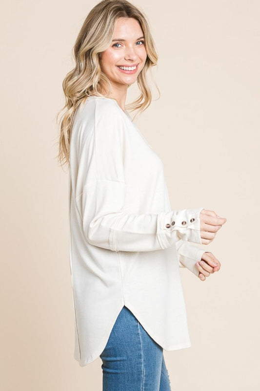 Culture Code Full Size V-Neck Dropped Shoulder Blouse - Trendsi