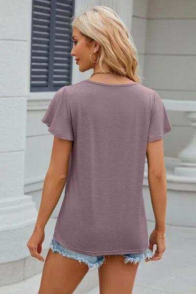 V-Neck Flutter Sleeve T-Shirt - Trendsi - Flyclothing LLC