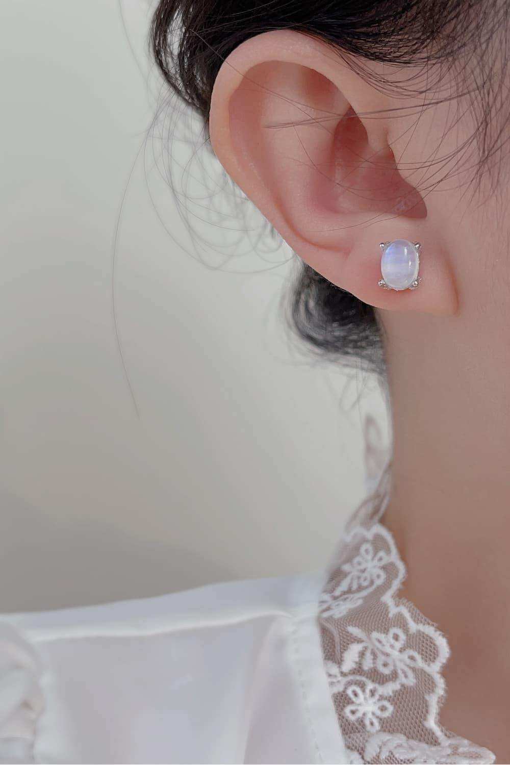High Quality Natural Moonstone 925 Sterling Silver Stud Earrings - Trendsi - Flyclothing LLC