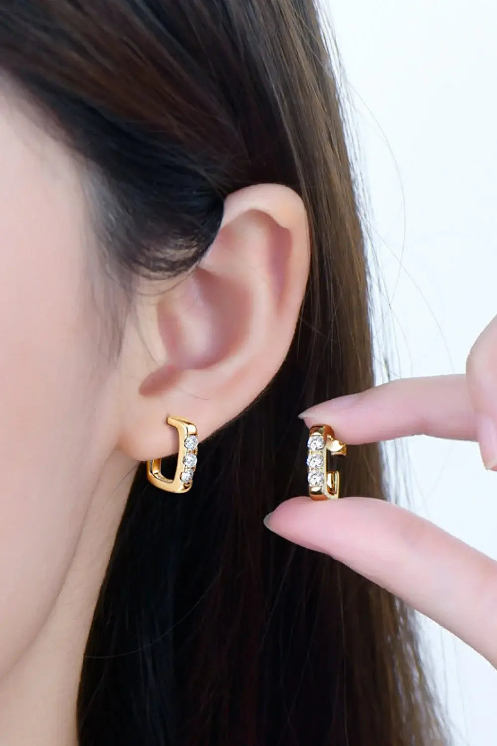Moissanite 925 Sterling Silver Geometrical Huggie Earrings - Trendsi - Flyclothing LLC