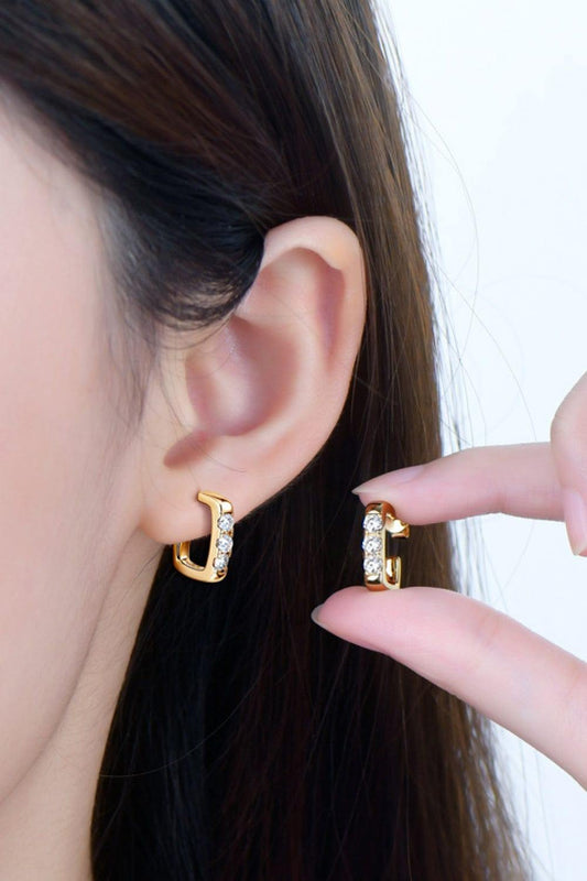 Moissanite 925 Sterling Silver Geometrical Huggie Earrings - Flyclothing LLC