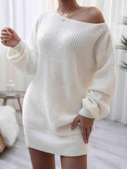 Rib-Knit Mini Sweater Dress - Trendsi