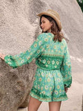 Printed Ruffled Balloon Sleeve Romper - Trendsi - Flyclothing LLC