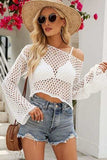Openwork Round Neck Dropped Shoulder Knit Top - Trendsi - Flyclothing LLC