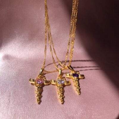 Copper Zircon Cross Pendant Necklace - Trendsi - Flyclothing LLC
