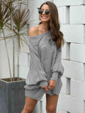 Full Size Boat Neck Lantern Sleeve Openwork Knit Top - Trendsi - Flyclothing LLC