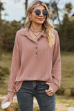 Half Button Dropped Shoulder Blouse - Trendsi - Flyclothing LLC