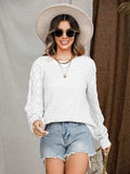 Openwork Round Neck Raglan Sleeve Sweater - Trendsi - Flyclothing LLC