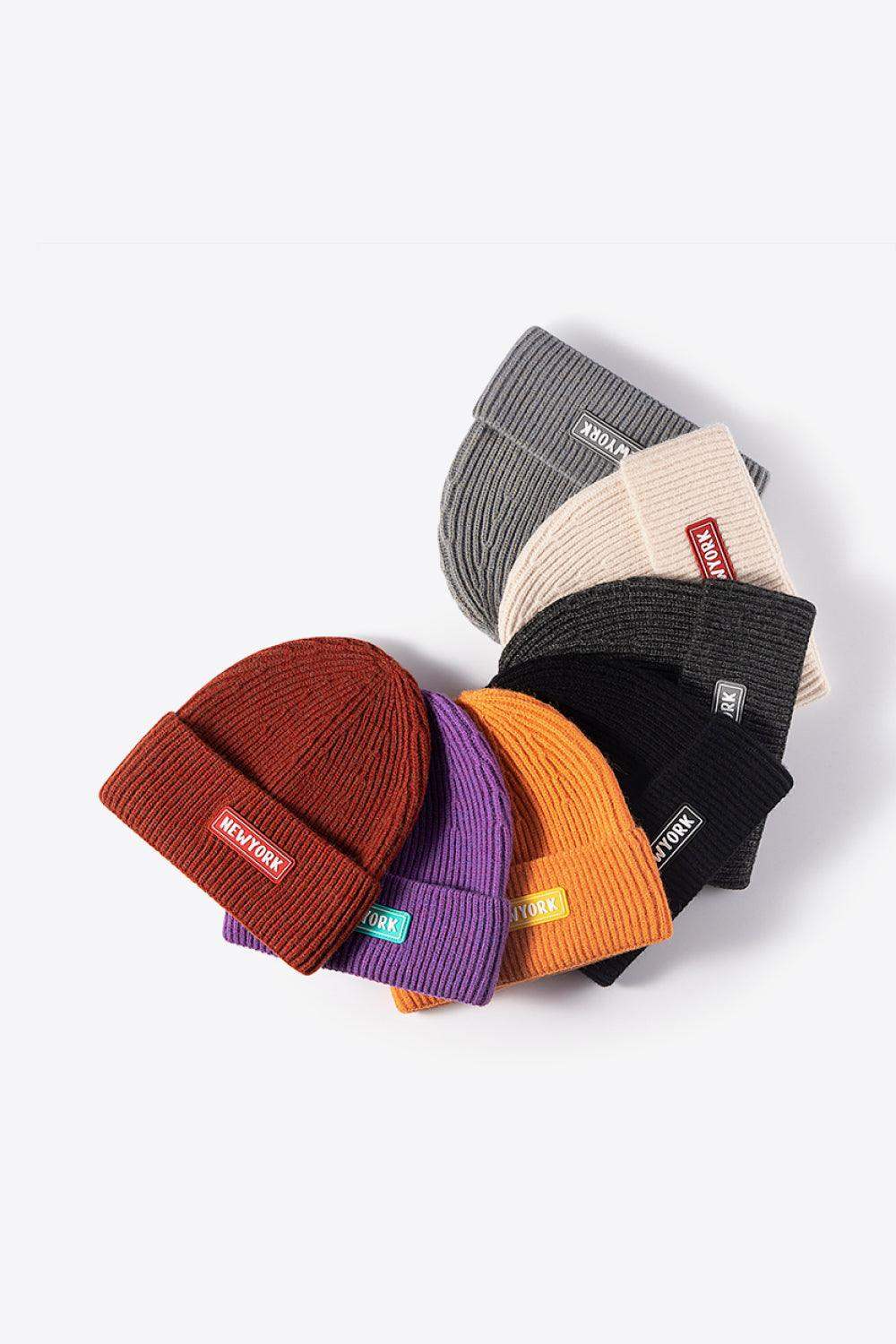 NEWYORK Patch Rib-Knit Cuffed Beanie - Trendsi - Flyclothing LLC