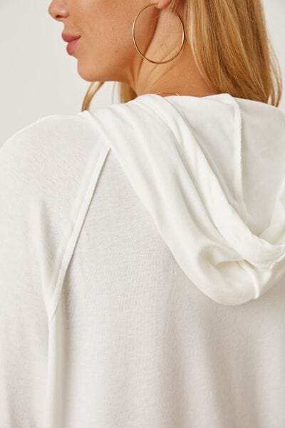 Color Block Drawstring Half Button Hoodie - Trendsi - Flyclothing LLC