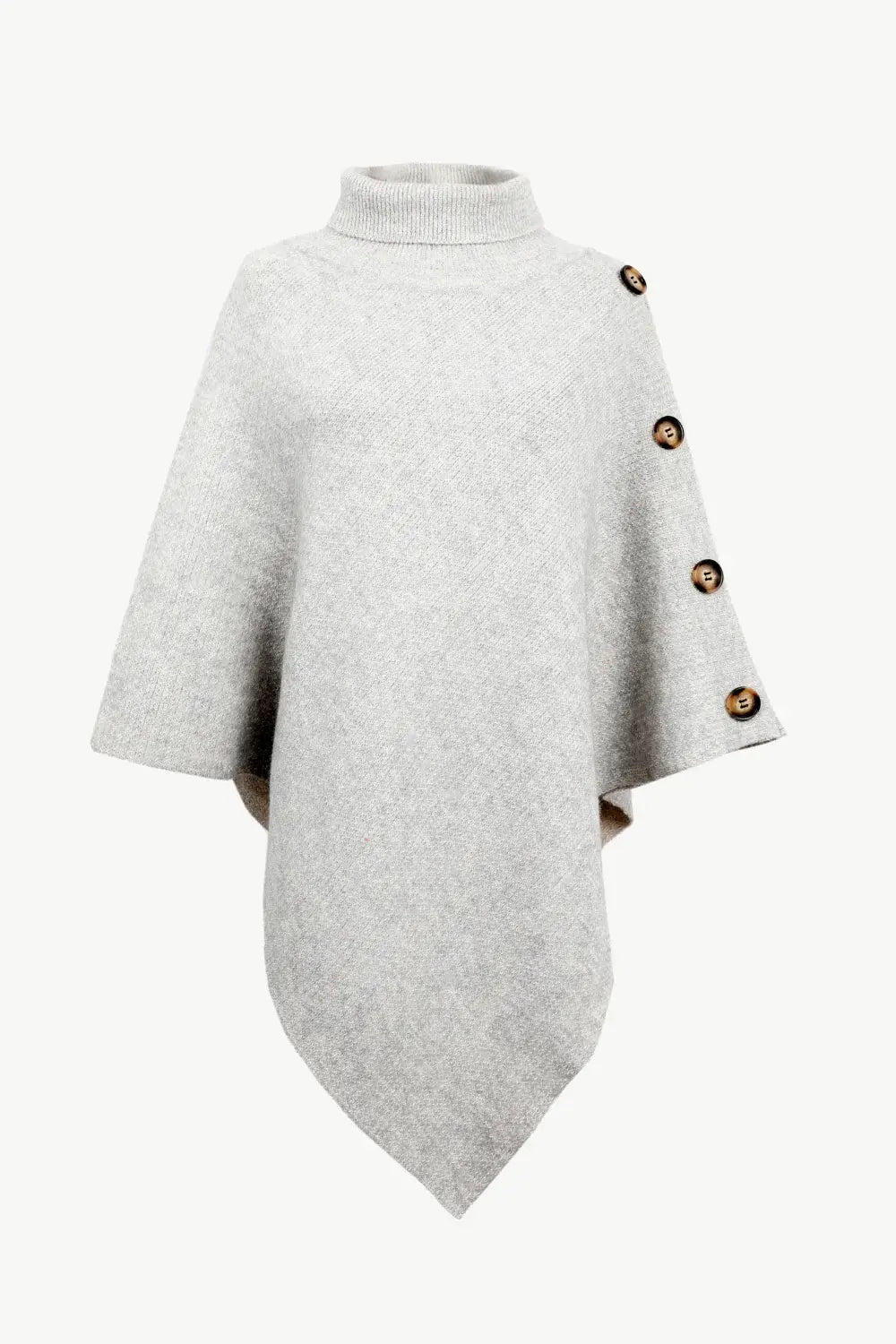 Turtleneck Buttoned Poncho - Trendsi - Flyclothing LLC