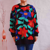 Floral Print Round Neck Drop Shoulder Sweater - Trendsi - Flyclothing LLC