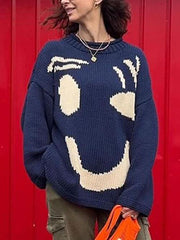 Contrast Drop Shoulder Long Sleeve Sweater - Trendsi