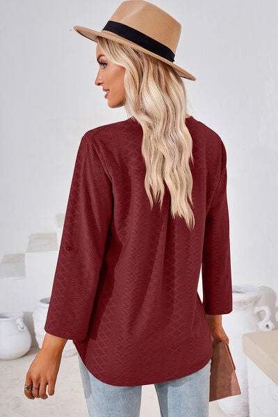 Notched Roll-Tab Sleeve T-Shirt - Trendsi - Flyclothing LLC