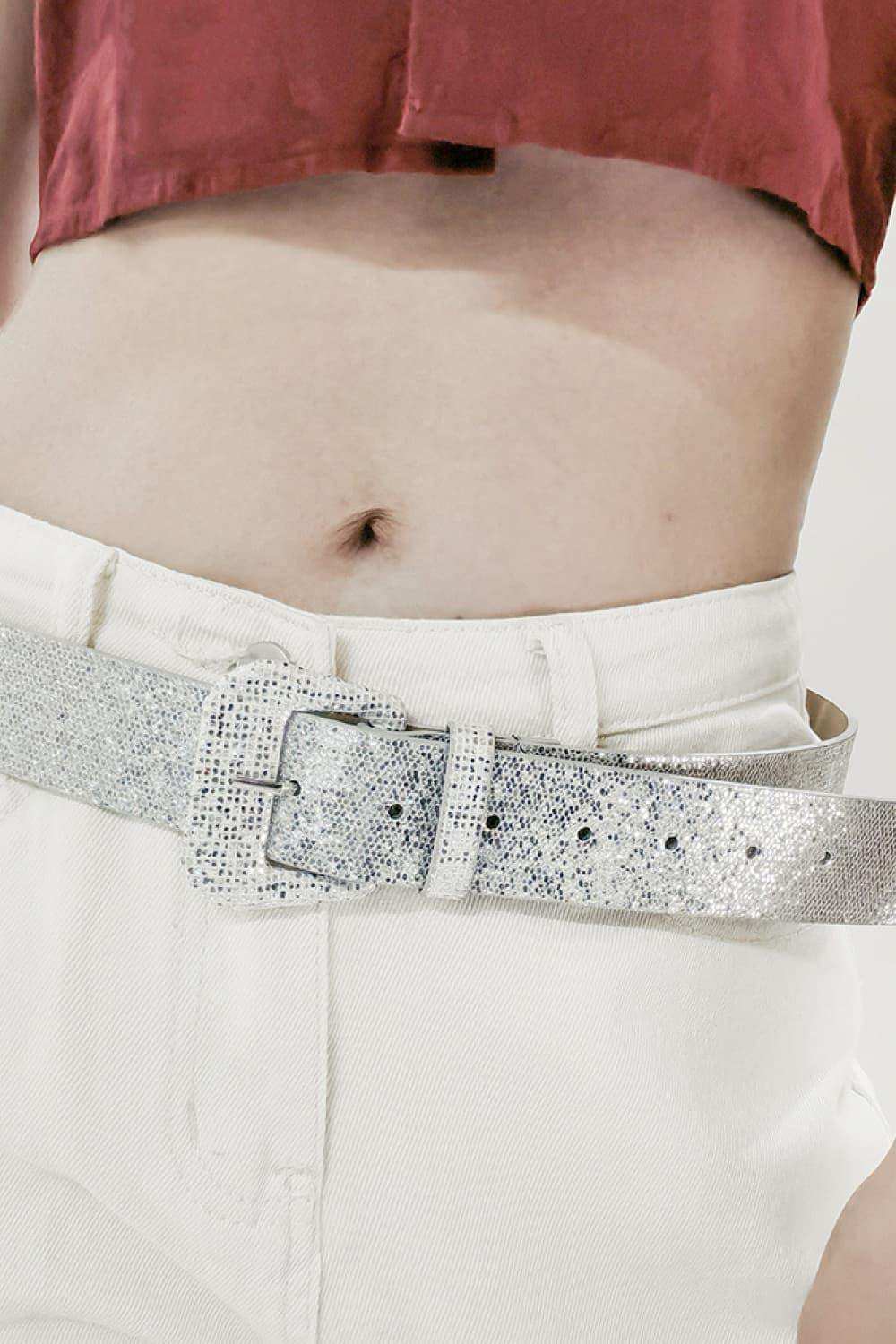 Glitter PU Leather Belt - Trendsi - Flyclothing LLC
