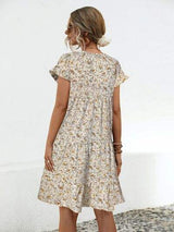 Frill Floral Round Neck Short Sleeve Tiered Dress - Trendsi - Flyclothing LLC