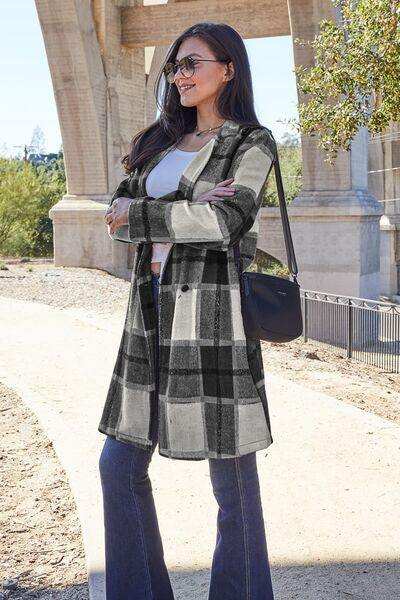 Double Take Full Size Plaid Button Up Lapel Collar Coat - Trendsi - Flyclothing LLC